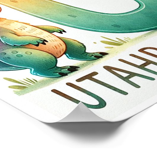 文字U、恐竜アルファベット水彩画ポスター ポスター (角)