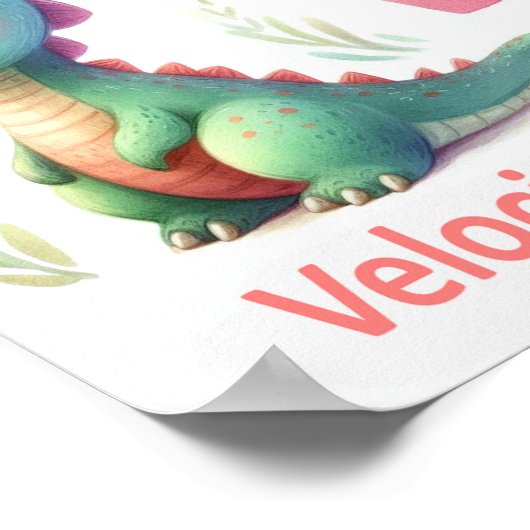 文字V、恐竜アルファベット水彩画ポスター ポスター (角)