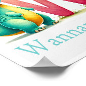 文字W、恐竜アルファベット水彩画ポスター ポスター (角)