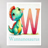 文字W、恐竜アルファベット水彩画ポスター ポスター (正面)