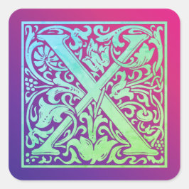 文字Xヴィンテージカラフル最初の文字のグラデーション スクエアシール