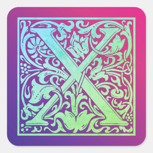 文字Xヴィンテージカラフル最初の文字のグラデーション スクエアシール (正面)