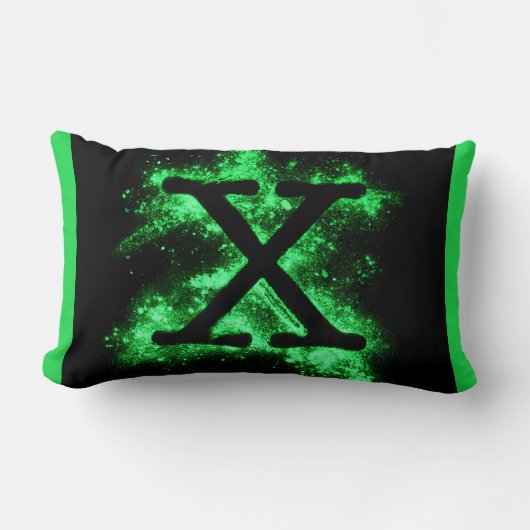 文字X緑アルファベット ランバークッション (正面)