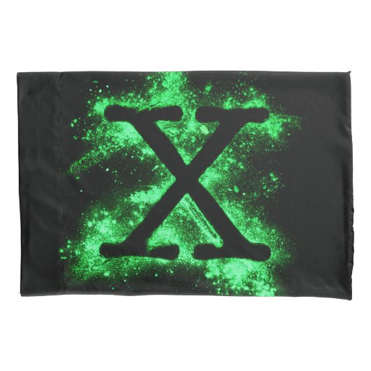 文字X緑アルファベット 枕カバー (正面)