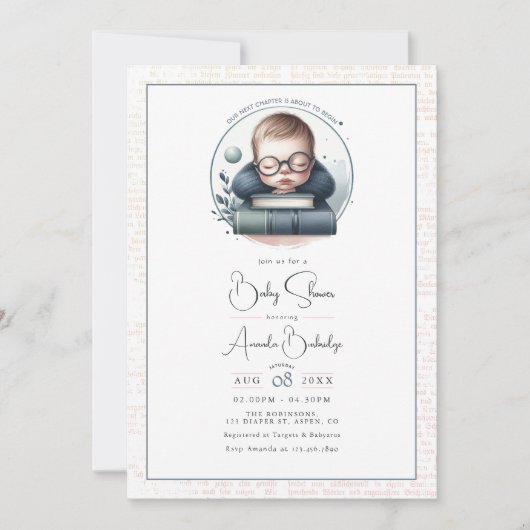 文学をテーマにした本Our Next Chapterベビーシャワー 招待状 (正面)