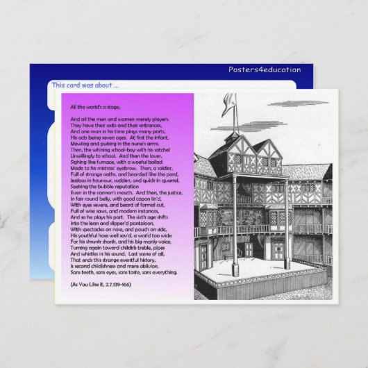 文学，シェイクスピア，世界のステージ ポストカード (正面/裏面)