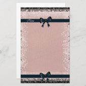 文房具アンティーク旧紙ピンクブラック弓 便箋 (正面/裏面)