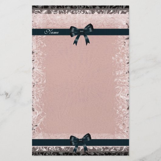 文房具アンティーク旧紙ピンクブラック弓 便箋 (正面)