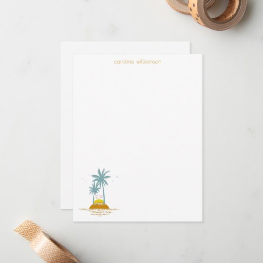 文房具パーソナライズされたビーチ愛好家ヤシの木 ノートカード (正面/裏面インサイチュ)
