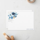 文房具パーソナライズされたブルーウォーター色フローラ ノートカード (正面/裏面インサイチュ)