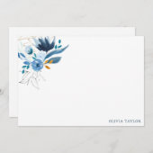 文房具パーソナライズされたブルーウォーター色フローラ ノートカード (正面/裏面)
