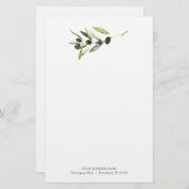 文房具パーソナライズされた水彩オリーブ枝 便箋 (正面/裏面)