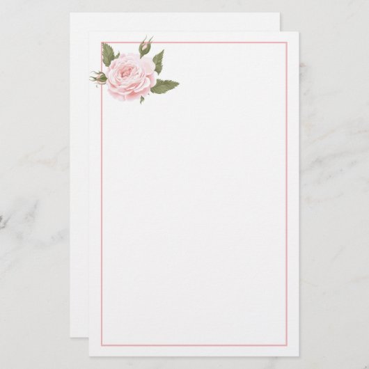 文房具紙-ヴィンテージピンクローズ 便箋 (正面/裏面)