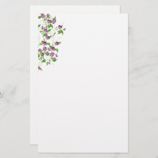 文房具紙 – 紫色の甘いエンドウ 便箋 (正面/裏面)