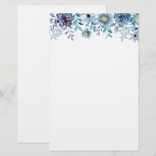 文房具紙 – 青い花 便箋 (正面/裏面)