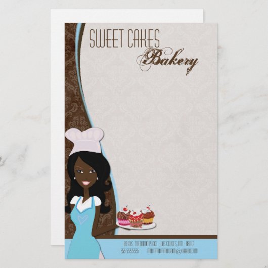 文房具 – アフリカ系アメリカ人ベイカーカップケーキ焼き 便箋 (正面/裏面)