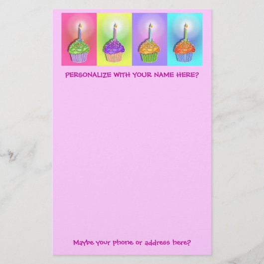 文房具-誕生日のカップケーキ 便箋 (正面)