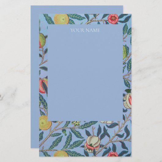 文房具：WILLIAM MORRIS "青のザクロ" 便箋 (正面/裏面)