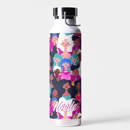  – 文数々の化女性の顔パターン、あなたの名前 ウォーターボトル (左面)