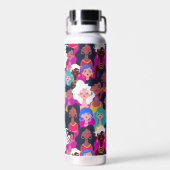  – 文数々の化女性の顔パターン、あなたの名前 ウォーターボトル (背面)