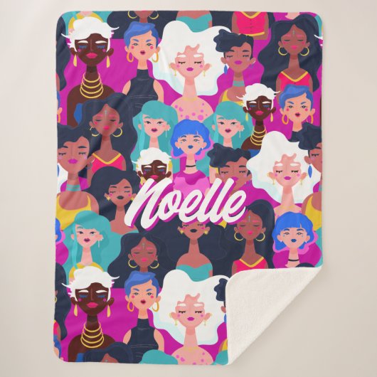  – 文数々の化女性の顔パターン、あなたの名前 シェルパブランケット (正面)