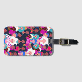  – 文数々の化女性の顔パターン、あなたの名前 ラゲッジタグ