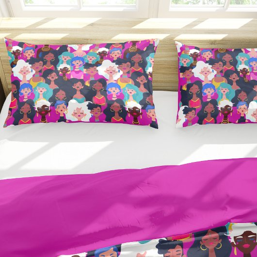 – 文数々の化女性の顔模様、ピンク 枕カバー