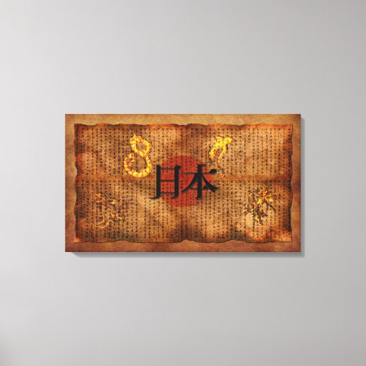 文日本の書アンティークスタイルポスター キャンバスプリント (正面)