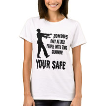 文法が正しい人だけを襲うゾンビ おもしろTシャツ