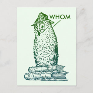 文法のフクロウが言う「whom」 (緑) ポストカード