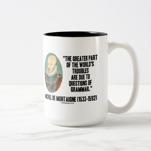 文法のde Montaigne World'sの悩みの質問 ツートーンマグカップ (右)