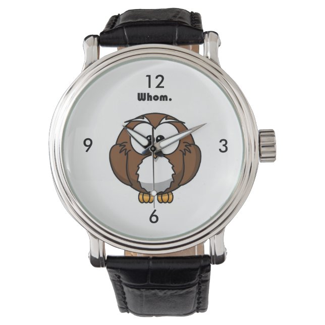 文法上のジョークおもしろい漫画を書くフクロウ 腕時計 (正面)
