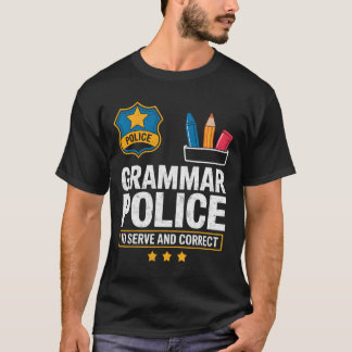 文法警察が奉仕し正す 英語教師 Tシャツ