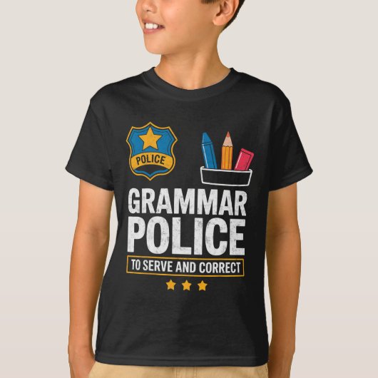 文法警察が奉仕し正す 英語教師 Tシャツ (正面)