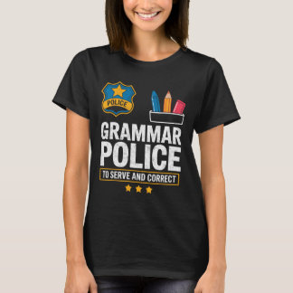 文法警察が奉仕し正す 英語教師 Tシャツ