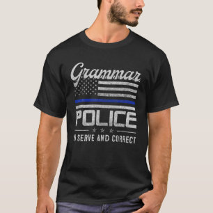 文法警察の女性と子供のおもしろい衣装アイディア Tシャツ
