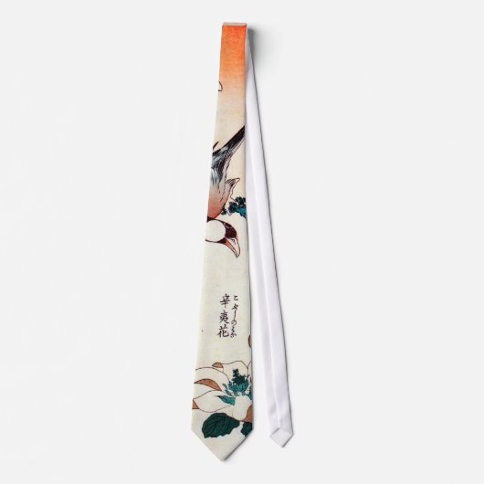 文鳥とコブシ, 北斎 Java Sparrow and Kobushi, Hokusai ネクタイ (正面)
