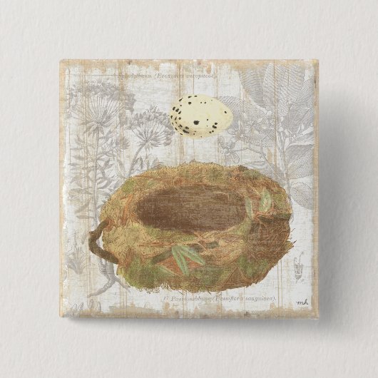 斑入りの卵が付いている巣 缶バッジ (正面)