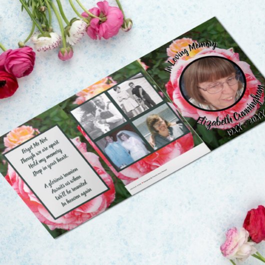 斑入りピンクイエローローズフローラ写真 三つ折り案内状