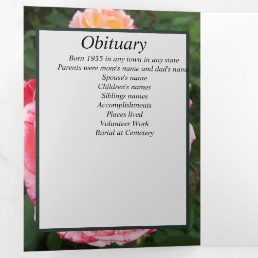 斑入りピンクイエローローズフローラ写真 三つ折り案内状 (内部最初)