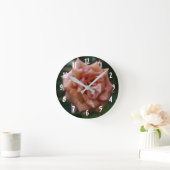 斑入り桃バラ花 ラウンド壁時計 (ホーム)