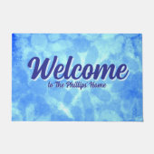 斑入り青フローラデイジー花パーソナライズされた ドアマット (正面)