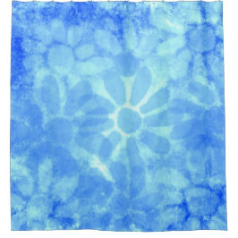 斑入り青フローラデイジー花花 シャワーカーテン