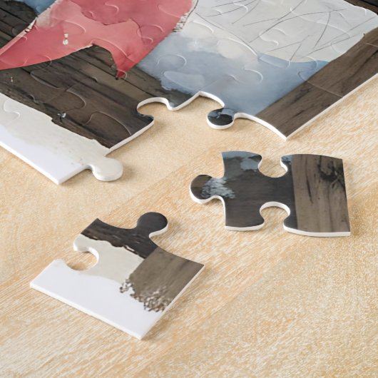 斑点のあるピント馬と深紅色クリスマス ジグソーパズル (側面)