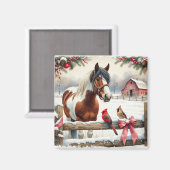 斑点のあるピント馬と深紅色クリスマス マグネット (正面/裏面)
