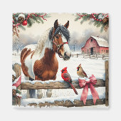 斑点のあるピント馬と深紅色クリスマス マグネット (正面)