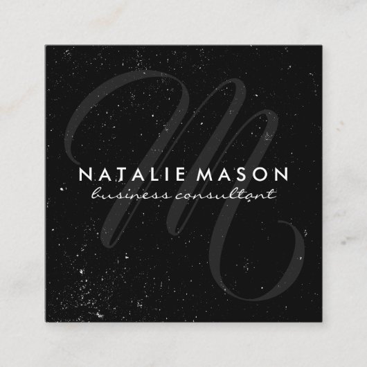 斑点のあるモノグラムのスクリプト スクエア名刺 (正面)