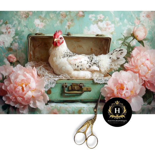 斑点のある時のヴィンテージグリーンスーツケースのデコパージュ 薄葉紙