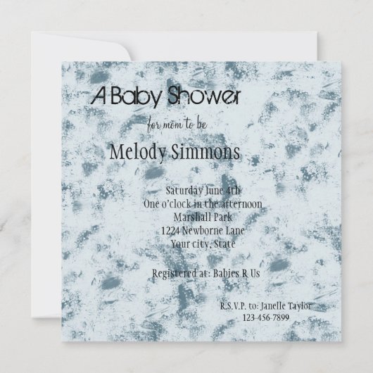 斑点のある青い抽象芸術赤ちゃんシャワー 招待状 (裏面)