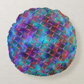 斑点のある青い薄紫と3Dまたは赤いピンクの三角形 ラウンドクッション (正面)